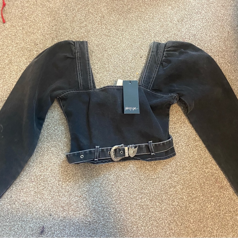 Nasty gal, black denim, puffy sleeved top